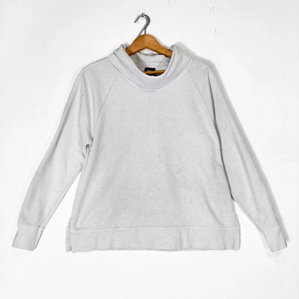Nike Women Funnel Neck Pullover Sweatshirt Size M Vertical Logo Cozy